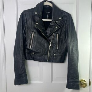 AQUA Black 100%Genuine Leather Biker Jacket